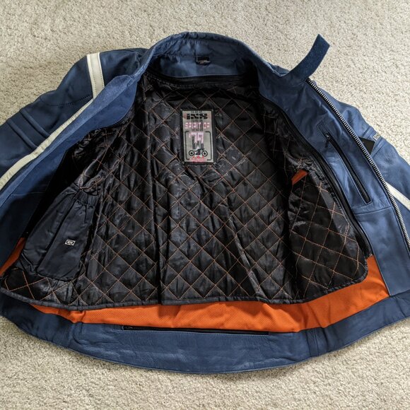 IXS Shawn Motorcycle Jacket "Spirit of 79" Blue & Ivory Leather Men US 40/EU 50 - Picture 4 of 5